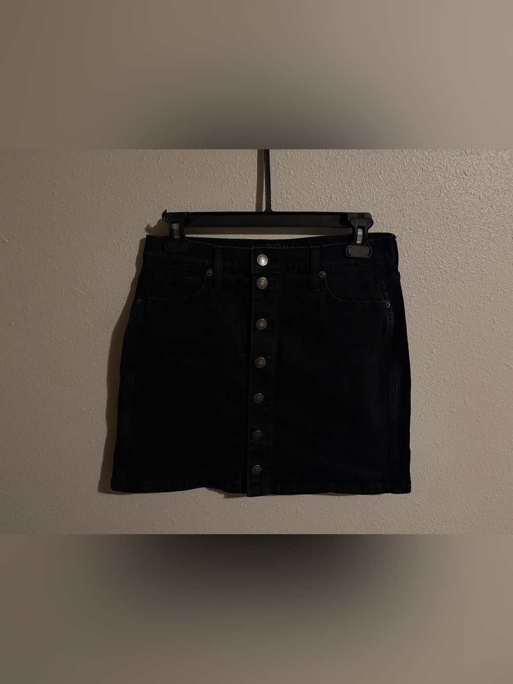 Arizona Jean Co Black Button Up Denim High Rise Mini Skirt Size 5 W/ Pockets